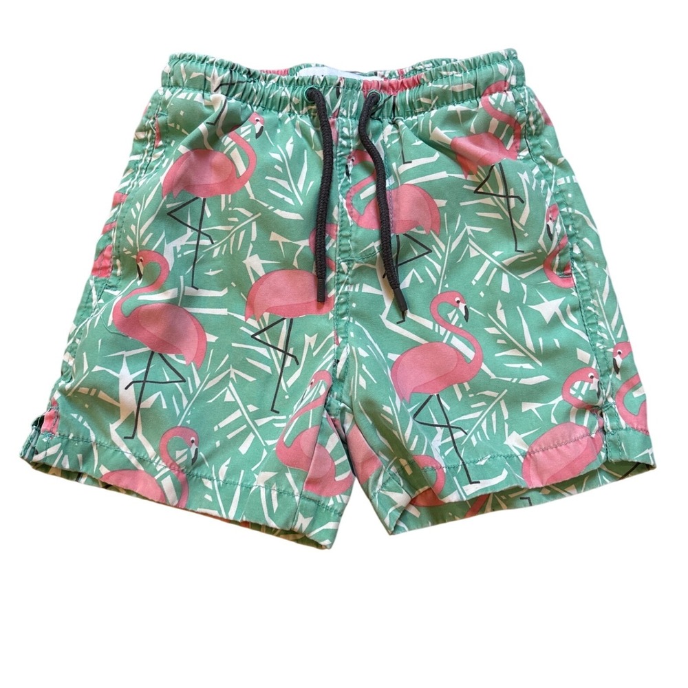 INGEAR Swim Trunks Kids Green Flamingo Tropical Print SIZE 4T